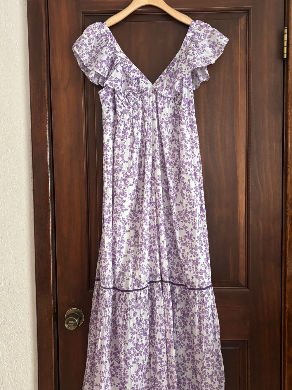 Lavender Floral Maxi Dress with Ruffle Sleeves. RO’S GARDEN